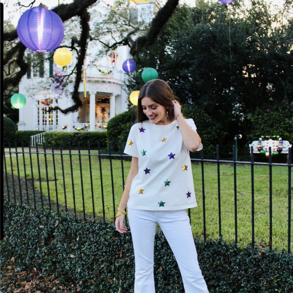 Sparkle city sequin Mardi Gras stars tee